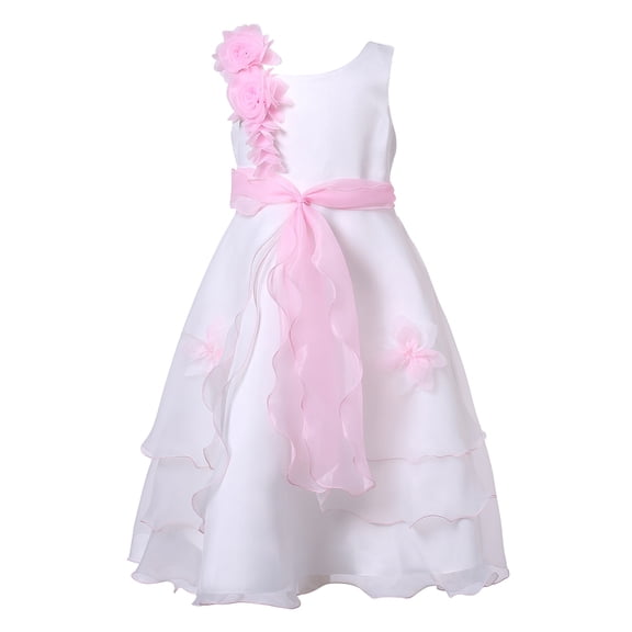 Richie House Girls Pink Floral Accent Overlaid Elaborate Dress 8/9