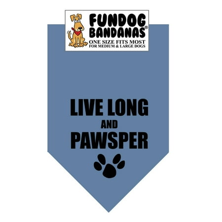 - Fun Dog Bandana -Live Long & Pawsper - One Size Fits Most for Medium to Large Dogs, Chambray pet scarf