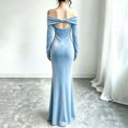 thumbnail image 4 of Gfyviroh Womens Off-the-Shoulder Velvet Mermaid Maxi Dress Long Sleeve Formal Evening Gown for Women Party Wedding Guest Dresses, 4 of 5