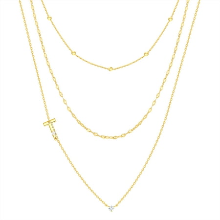 Believe by Brilliance T Triple Chain Initial Necklace Set in 14KT Gold Flash Plated Brass