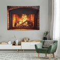 thumbnail image 2 of ONETECH  40x30Inches Burning Fire Tapestry Christmas Fireplace Bright Brick Wall Hanging Vintage Merry Elements Festival Celebrate Wall Tapestry for Living Room Decor, 2 of 7