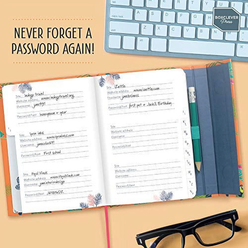 Boxclever Press Password Book with Alphabetical Tabs. Never Forget a  Password Again! Password Keeper for All Your Internet Details. Untitled  Password Notebook for Home or Office - 6 x 4.5'' (Birds) 