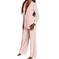 thumbnail image 3 of Pants Suits for Women Dressy 2 Piece Business Casual Lapel Long Sleeve Open Front Blazer Pants Suit Set Pink S, 3 of 9