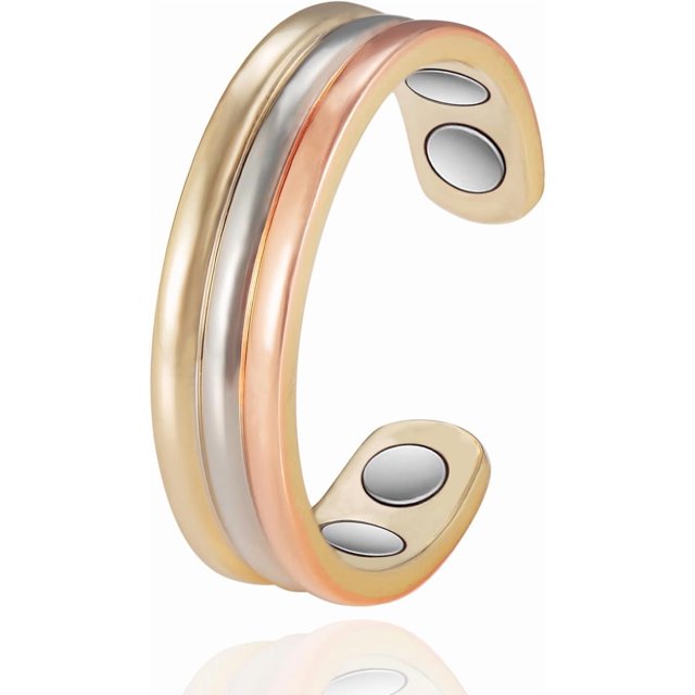 EnerMagiX Copper Rings for Women, Pure Copper Tricolor Gold Adjustable Magnetic Ring Jewelry