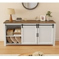 thumbnail image 6 of Farmhouse Barn Door TV Stand for up to 60" TVs, Lofka Entertainment Center Console Table with 2 Doors , 4 Large Drawers& Adjustable Shevles, 6 of 11