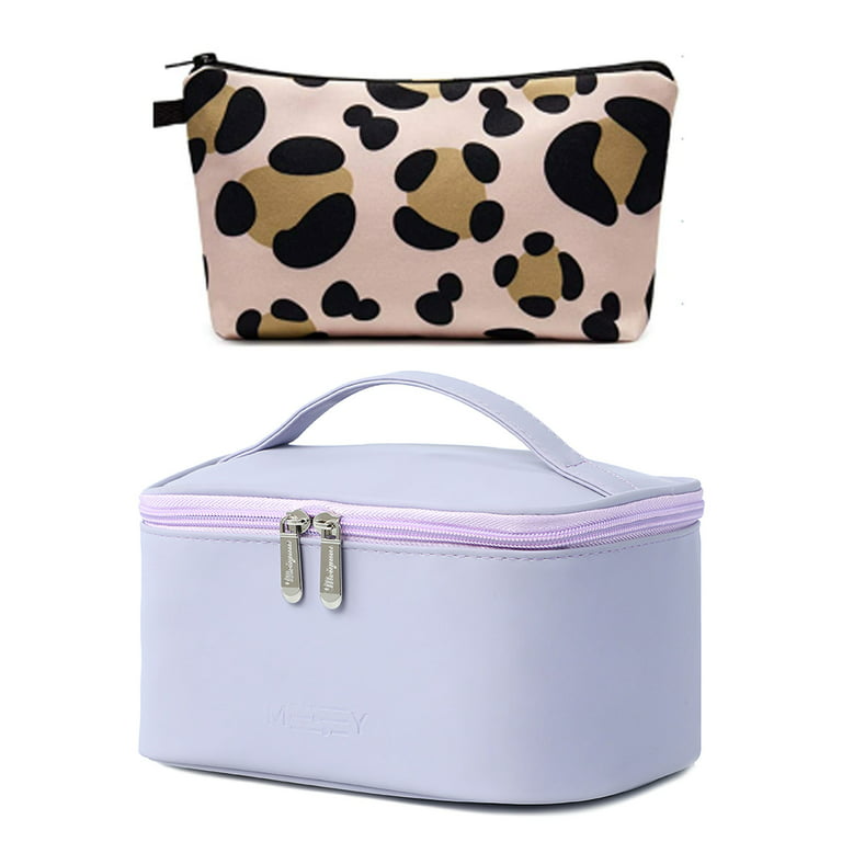 Makeup Bag Cosmetic Bag Organizer 2PACK Small Makeup Pouch for Purse for  Women Girls Gift (Purple + Leopard) 