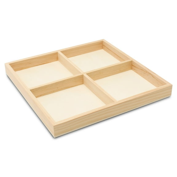 DIY Square Wooden Divided Serving Tray 10 x 10-inch, Pack of 3 4-Section Candy Tray for Vegetable & Fruit Party Platters, by Woodpeckers