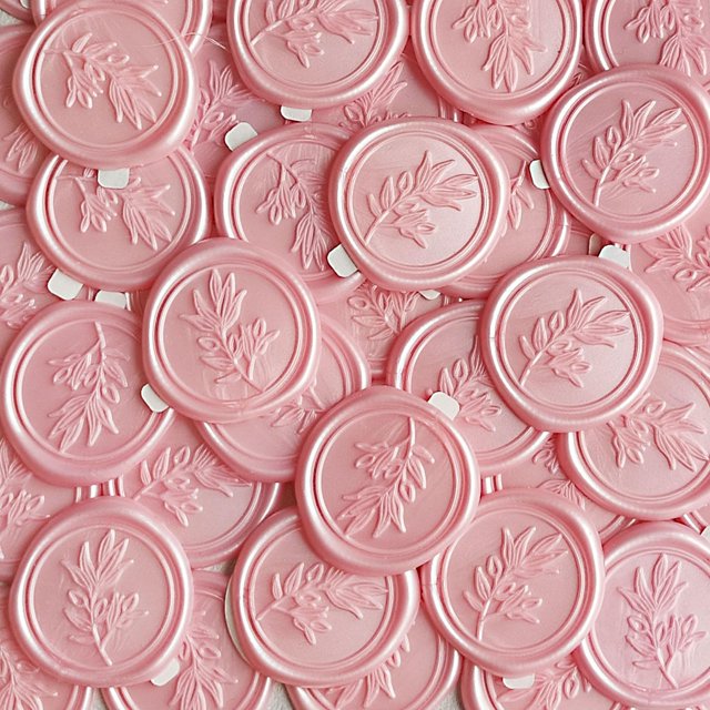 Pegatinas Pilloze de cera con forma de rama de olivo rosa, 50 unidades, 3 cm