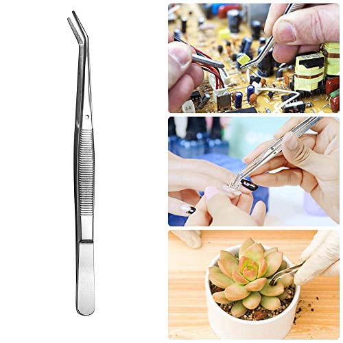 Stainless Steel Tweezers, with Curved Serrated Tip Multipurpose Tweezers  Sewing Machine Tweezers Forceps for Craft Repairing