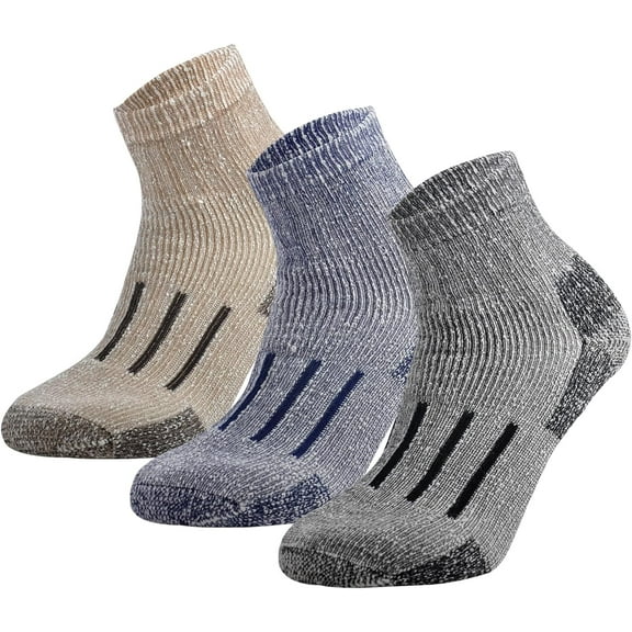 Merino Wool Ankle Hiking Socks Men Outdoor Women Thermal Warm Cushioned Quarter Sock (3 Pairs)