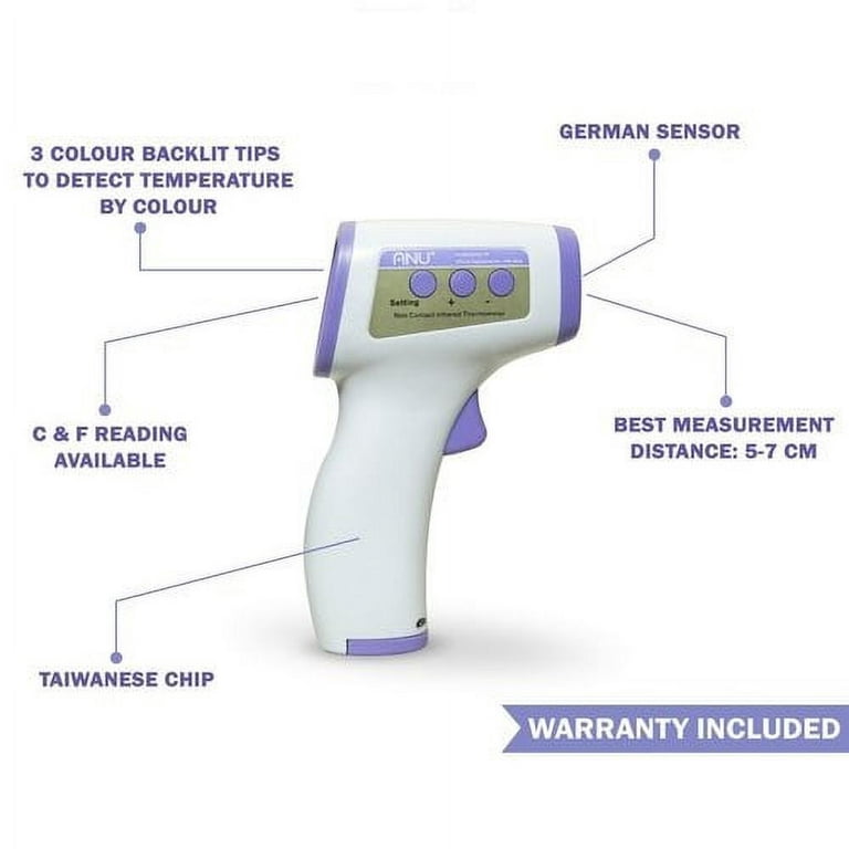 Indigi Non Invasive Digital IR Thermometer Gun for Adults, Children, Babies  - Instant Readout - Single Button measurement