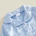 thumbnail image 6 of Cjfdfy Toddler Baby Girl Satin Pajamas Set Solid Color Ruffled Trim Button Down Long Sleeve Tops And Pants Little Baby Cute Soft Satin Loungewear 1-6Y, 6 of 9