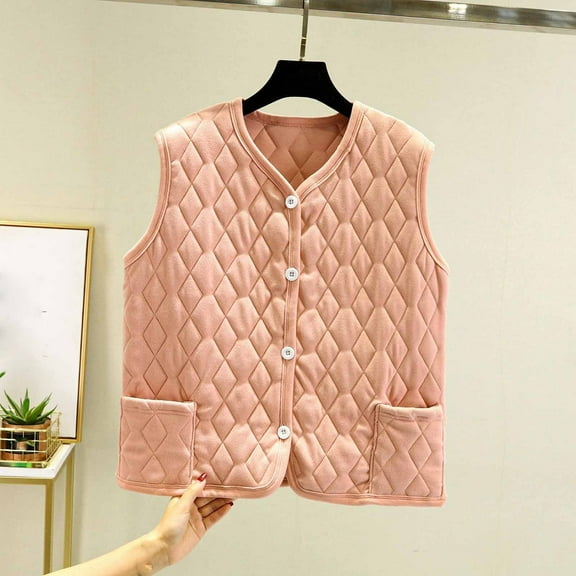 Xdegoge Womens Fleece Lined Vest Button Down V Neck Lightweight Quilted Vests with Pockets Vintage Casual Loose Sleeveless Jacket Winter Warm Coats 2025