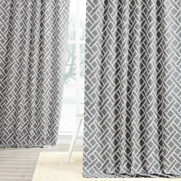 Martinique Grey Printed Cotton Curtain (1 Panel), Martinique Grey, 50W X 96L