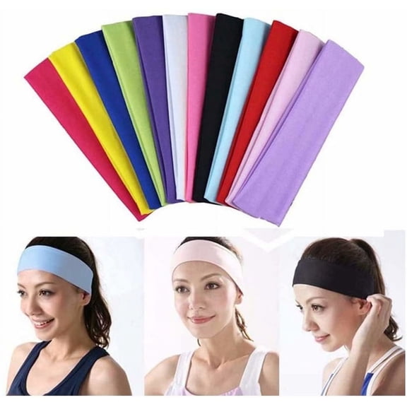 GIXUSIL 10 Pcs Yoga Cotton Headbands Elastic Stretch Sweatband Hairband Mixed Colors Ballet Head Band for Women/Girls Sports/Pilates/Fitness®Random Color®