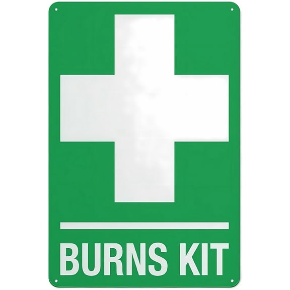 Burns Kit Warning Sticker 12 x 8 Inches - Security Sign, Outdoor Indoor Use for Office, Workshop, Kitchen, First Aid Station, Burns Treatment Alert