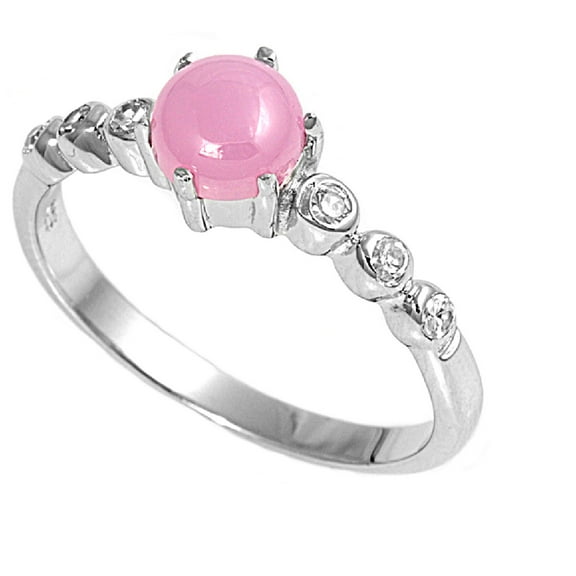 Round Center Pink Cubic Zirconia Ring Sterling Silver 925 Size 5