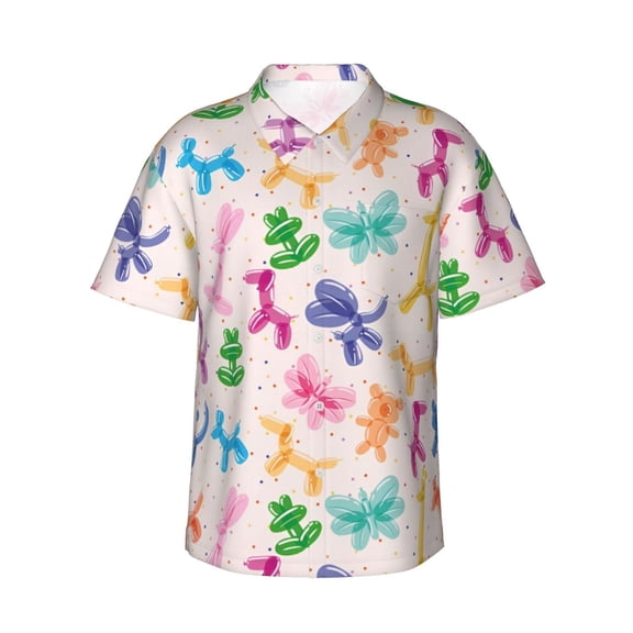 Mens Casual Button Down Short Sleeve Hawaiian Shirts,Animal Balloons Shirts Regular Fit Beach Bowling Shirts with Front Pocket,L