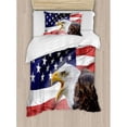 thumbnail image 3 of American Flag Duvet Cover Set Queen Size, Eagle on Foreground Banner Pride History Solidarity Martial Identity Symbol, Decorative 3 Piece Bedding Set with 2 Pillow Shams, Multicolor, by Ambesonne, 3 of 3