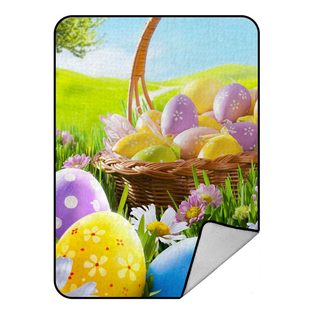 GCKG Happy Easter Fleece Blanket Crystal Velvet Front and Lambswool Sherpa Fleece Back Throw