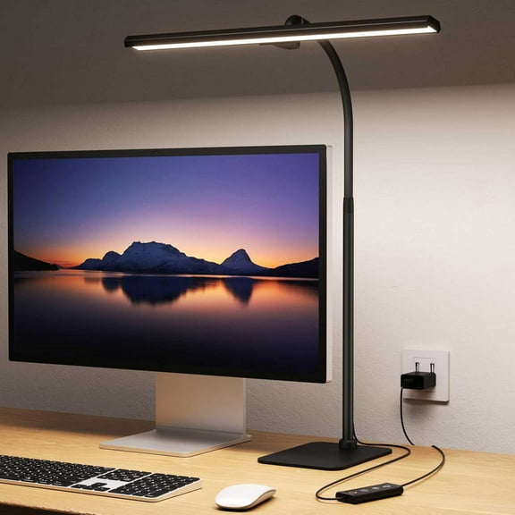 LED Desk Lamps for Home Office, Tall Desk Light with Base, Flexible Gosseneck Adjustable Height 5-Level Dimmable Brightness & Color, Architect Lamp for Working,Reading,Crafting,Study
