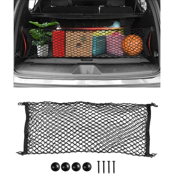 Tahoe Cargo Net for 2015-2025 Chevy Tahoe/Suburban GMC Yukon Envelope Style Cargo Net, Highly Elastic Trunk Cargo Net for Chevy Tahoe Double Layer Nylon Mesh Netting with Hooks