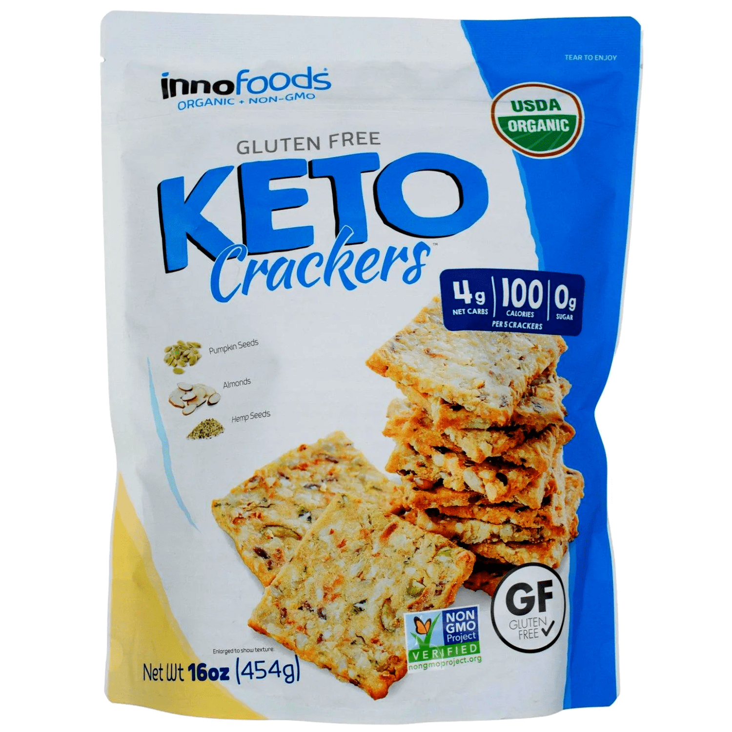 Innofoods Organic Gluten Free Keto Crackers Almonds Pumpkin Hemp Seeds
