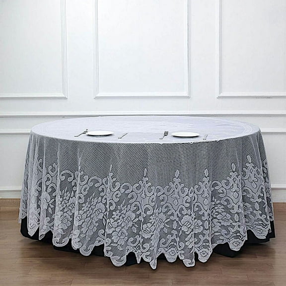 BalsaCircle 120" White Premium Lace Round Tablecloth Table Linens Reception Decorations