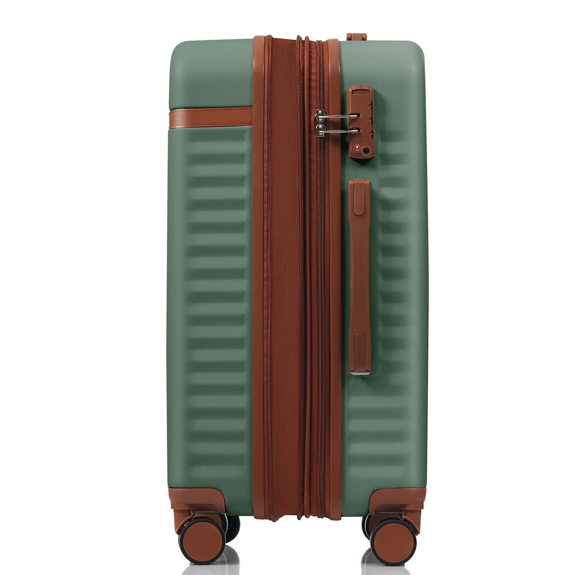 Euroco 3 Piece Front Opening Luggage Set, Hardshell Expandable Carry on Suitcase with Spinner Wheels,USB Port & TSA Lock, Lightweight Luggage for Travel,20in/24in/28in,Green