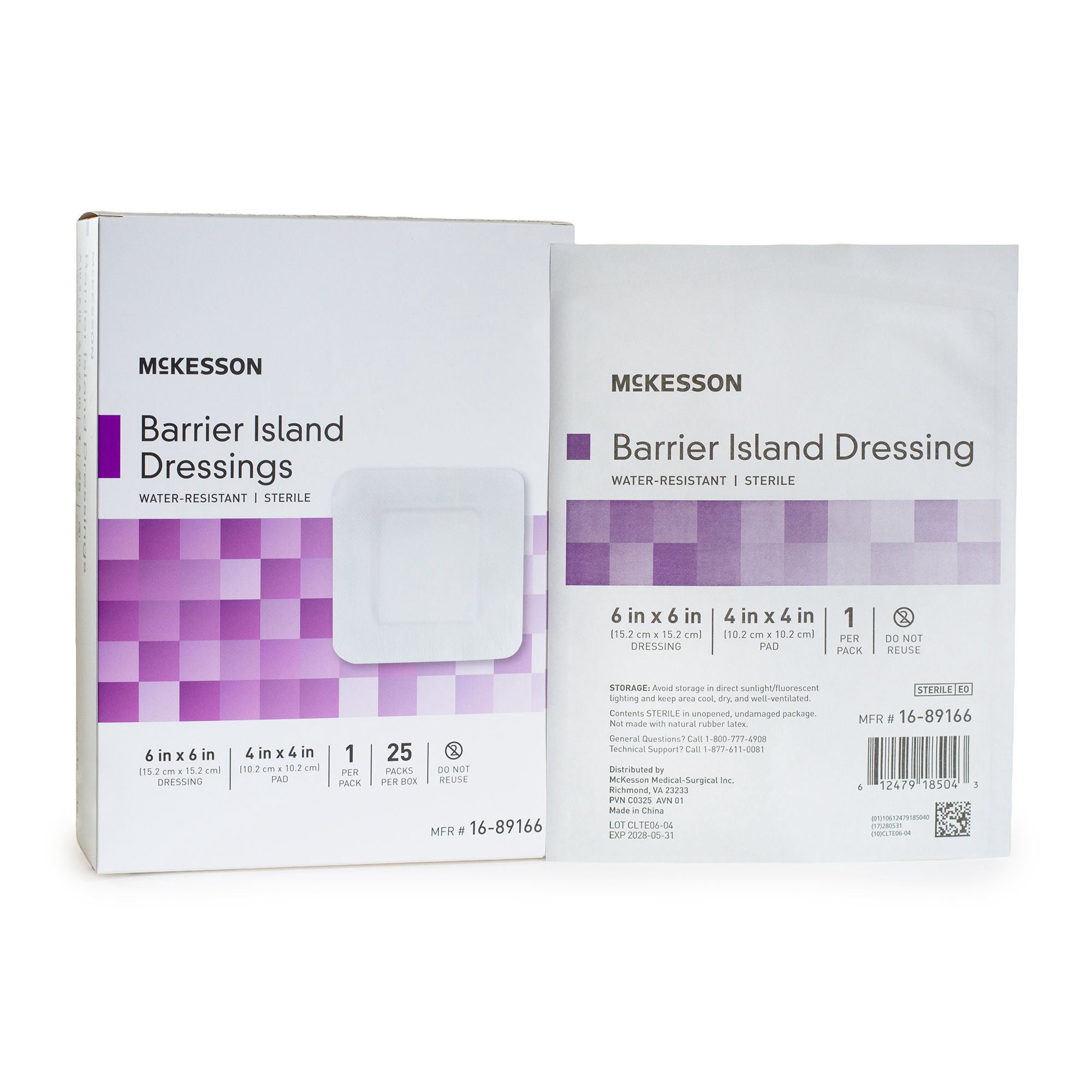 McKesson Barrier Island Dressing, Water-Resistant Non-Adhesive Pad, 6 in x 6 in, 25 Count, 4 Packs, 100 Total