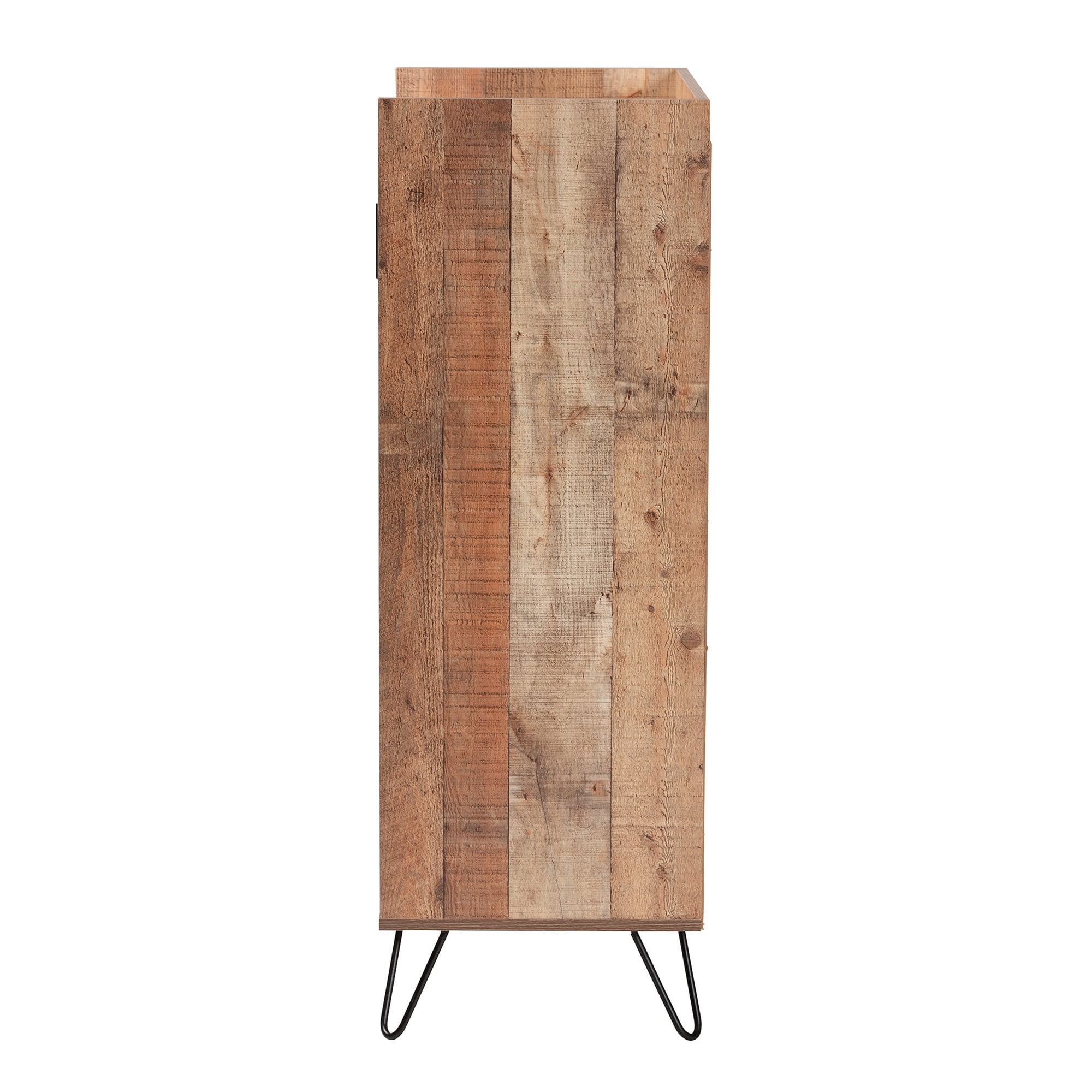 Baxton Studio Mathis Modern and Contemporary Rustic Brown Finished Wood and Black Finished Metal Wine Storage Cabinet
