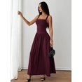 thumbnail image 6 of Petite Womens Maroon Solid Square Neck Ruched Flared Maxi Dress For Spring Summer, 6 of 8