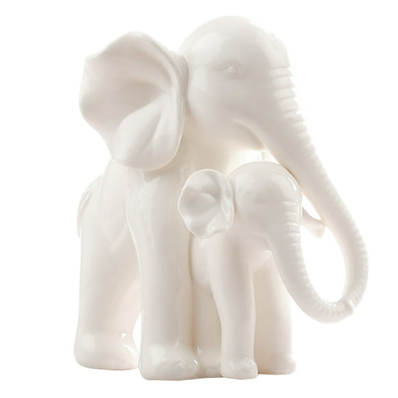 Mother Baby Elephant Statue White Porcelain Elephant Figurine Elephants Adorn