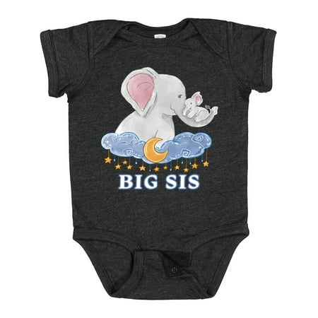 

Inktastic Big Sis Cute Elephants with Moon and Stars Gift Baby Girl Bodysuit