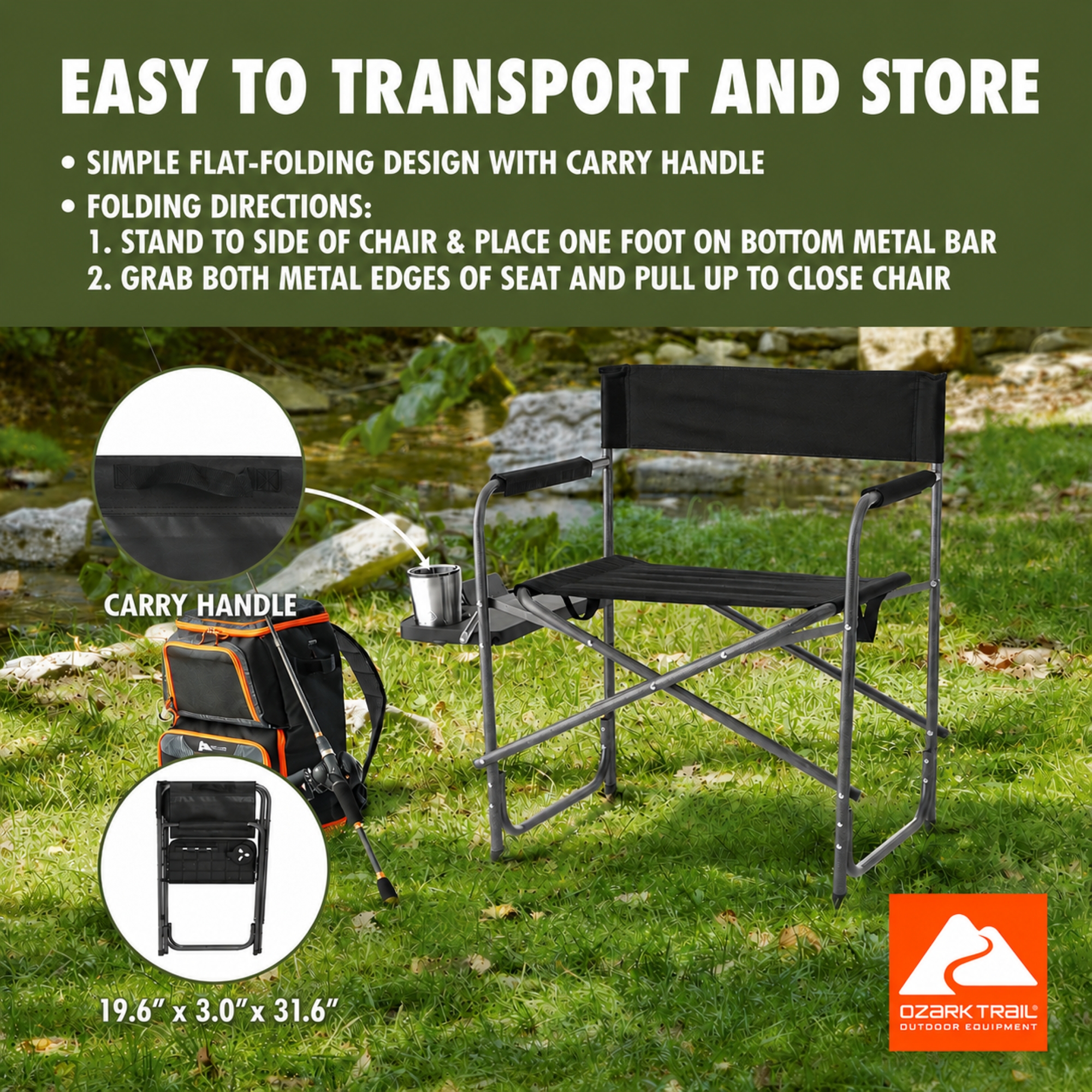 Ozark Trail Director Chair with Side Table, Black photo 4