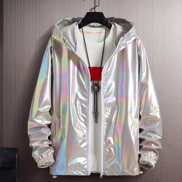Men's Casual Gradient Color Block Zipper Sweater Jacket with Fashion Bright and Front Pockets