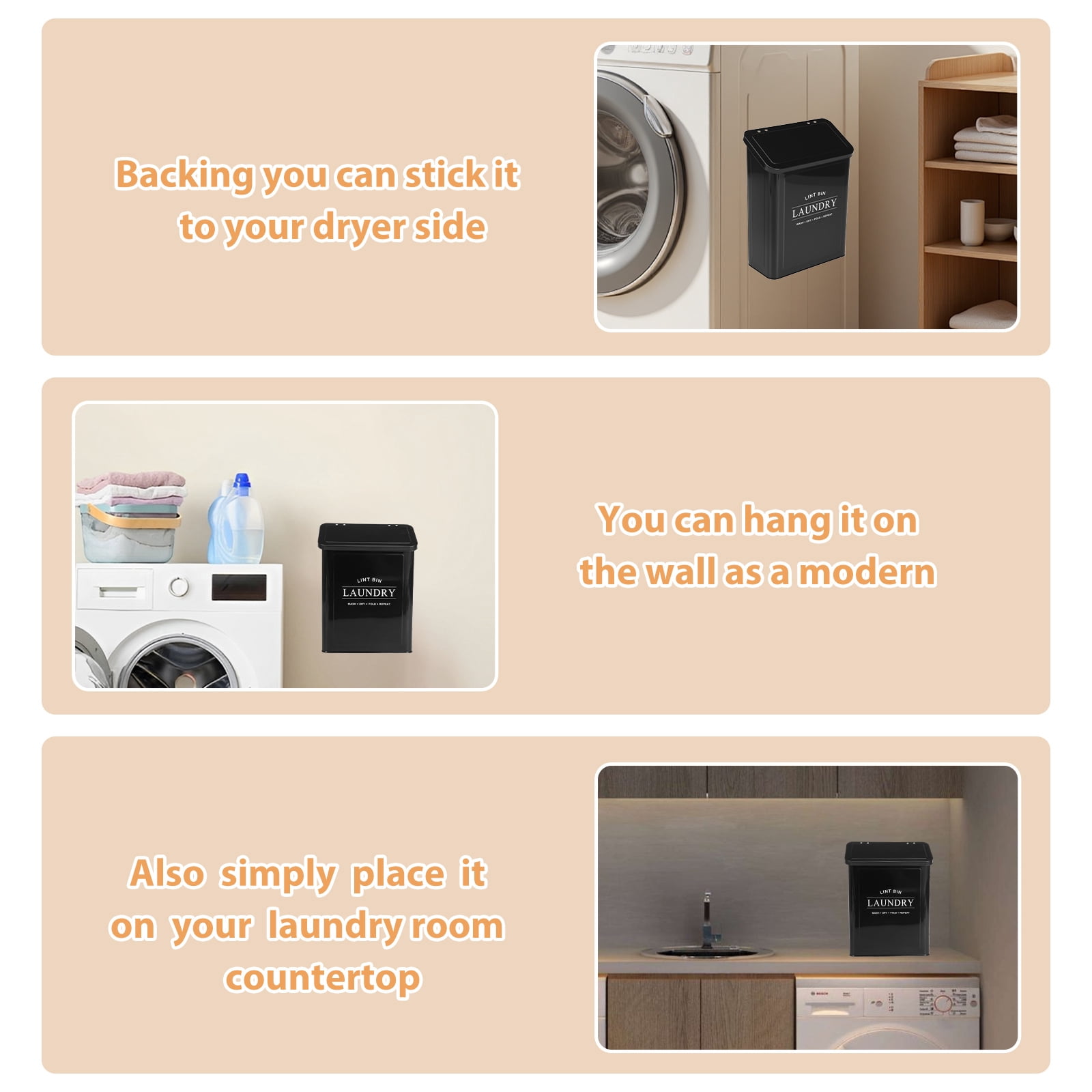 FUYGRCJ Magnetic Lint Bin for Laundry Room, Laundry Dryer Lint Bin, Metal Lint Container with Lid and Lint Brush, Wall Mounted Lint Holder Box for Dryer, Space-Saving Laundry Metal Trash Can