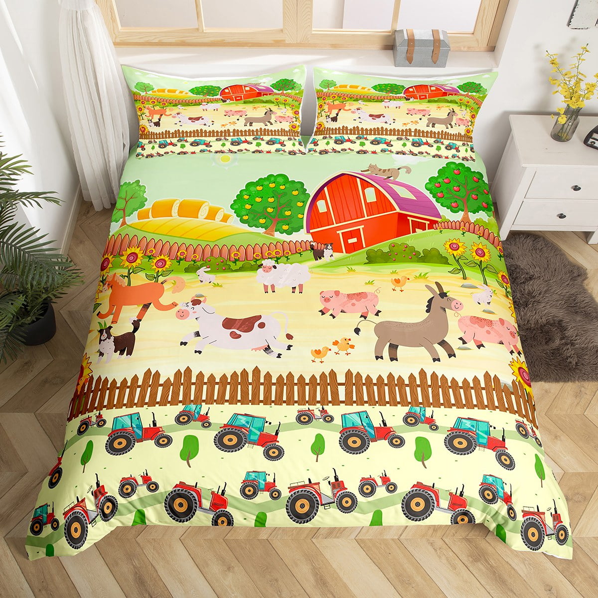 Farm Animal Comforter Cover Twin, Milk Cow Sheep Duvet Cover Horse
