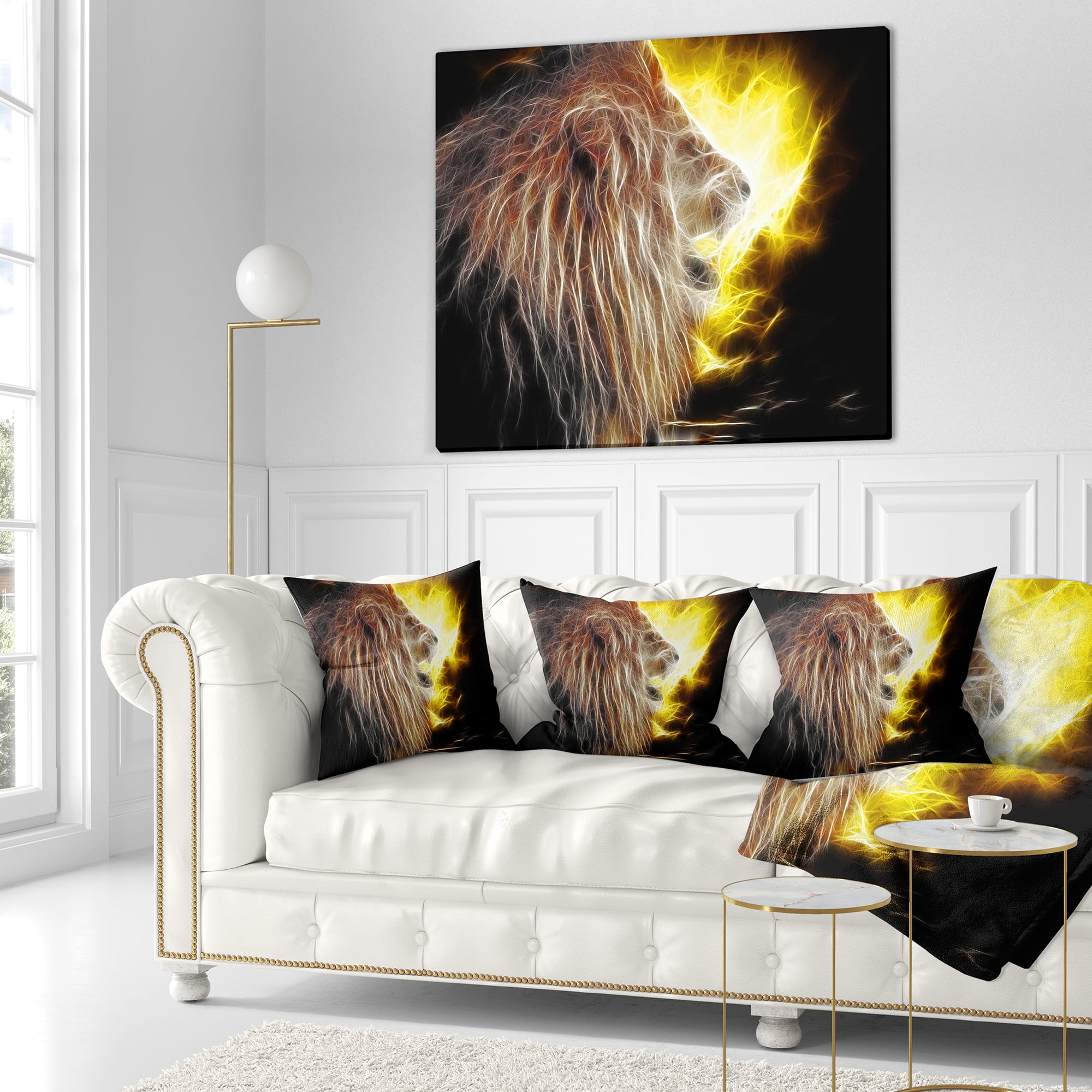 Designart Lion with Fire - Animal Throw Pillow - 16x16