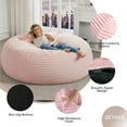 thumbnail image 5 of LinkRomat 5FT Bean Bag Chair, Striped Plush Bean Bag Chairs with Filling and Fluffy Removable Cover, Casual Comfortable Adult/Teens Lounge Chair, Sofa Chair Suitable for Living Room(Pink), 5 of 7
