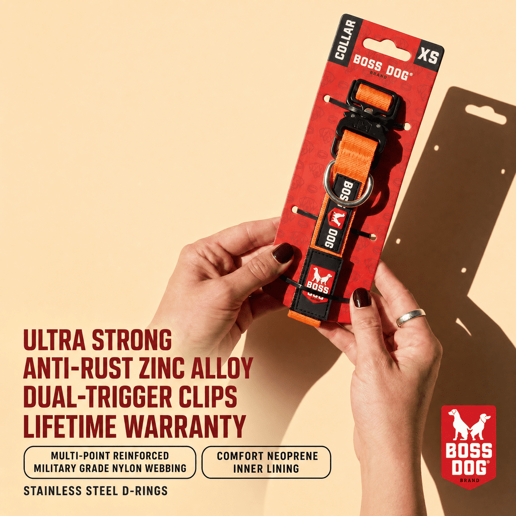 Boss Dog ProSeries Heavy Duty Dog Collar, Neoprene Lined, Hunter Orange , XS