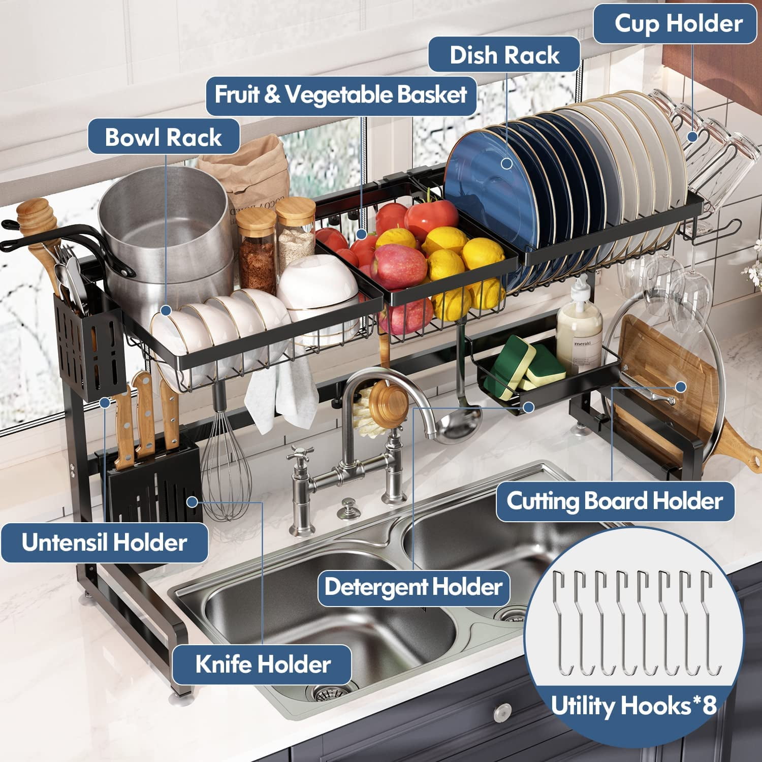Adjustable Large Dish Drying Rack Metal Over the Sink Storage Kitchen -  33.6x12.4x20.5 inch - Bed Bath & Beyond - 37234638
