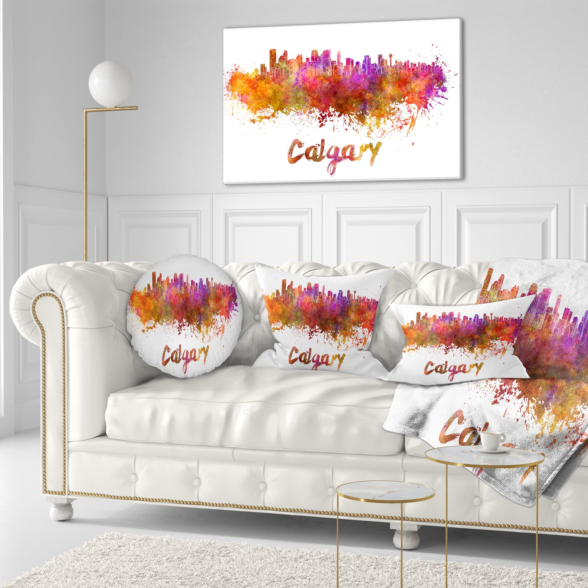 Designart Calgary Skyline - Cityscape Throw Pillow - 12x20