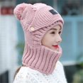 thumbnail image 2 of Gorro de punto con orejeras y bufanda circular, gorro cálido de punto a prueba de viento de invierno siamés para mujer (rosa, mediano) JAMW Sencillez, 2 of 5