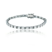 Decadence Sterling Silver Rhodium Emerald Cut Tennis Bracelet