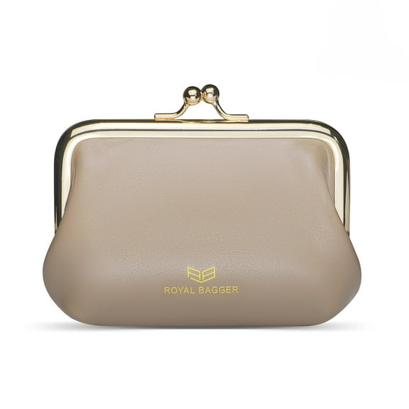 Royal Bagger Retro Kiss Lock RFID Card Holder Coin Purse for Women Genuine Cow Leather Small Lipstick Bag Fashion Mini Key Chain Wallet 3243