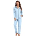 thumbnail image 6 of EA'S SECRET 100% Cotton Pajamas for Women Set Long Sleeve Sleepwear Button Down Loungewear Soft Pjs 2 Piece Lounge Sets(Light Blue,M), 6 of 7