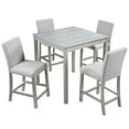 thumbnail image 3 of PAPROOS Dining Table Set for 4, 5 Piece Solid Wood Dining Room Set with Square Table and 4 Upholstered Chairs, Counter Height Kitchen Table with Crystal Decoration and Chair Set, Silver Grey, 3 of 8