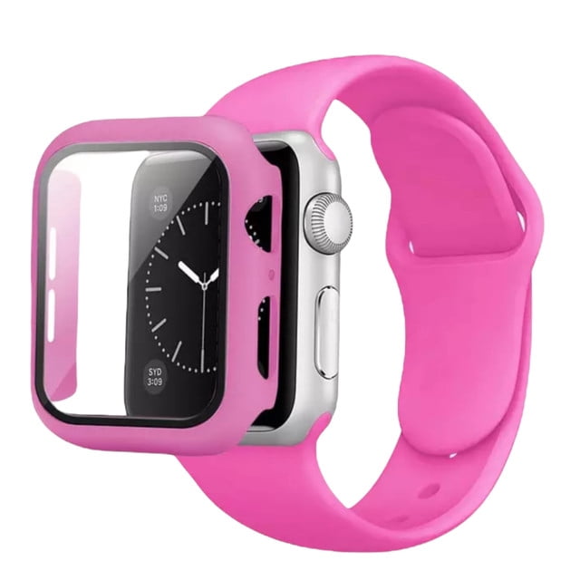 Correa para Apple Watch de 45mm de Silicón + Case Protector de pantalla con Cristal Templado. Mamá Pulpo Silicón con case