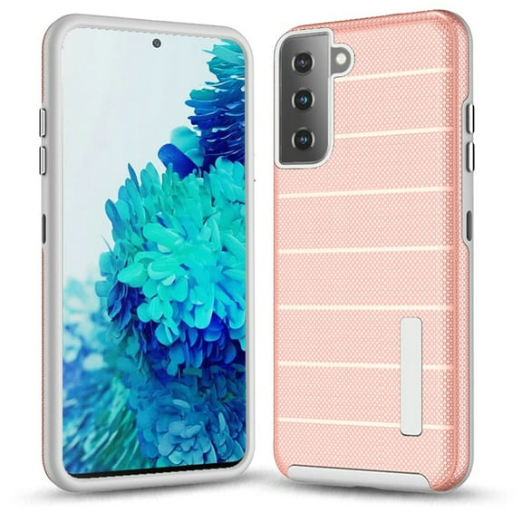 Xpm Case for Samsung Galaxy S21 (6.2") Hybrid Tuff Armor Stripes Rugged Texture Rubber Dual Layers TPU PC Drop Protection Cover for Galaxy S21 - Rose Gold
